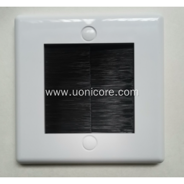 White brush cable entry wall faceplate with bristles